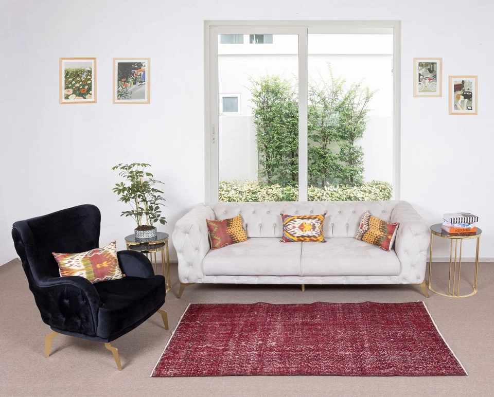 3.9x7 Ft Mid-20th Century Handmade Red Overdyed Rug from Central Anatolia - Image 2 of 4