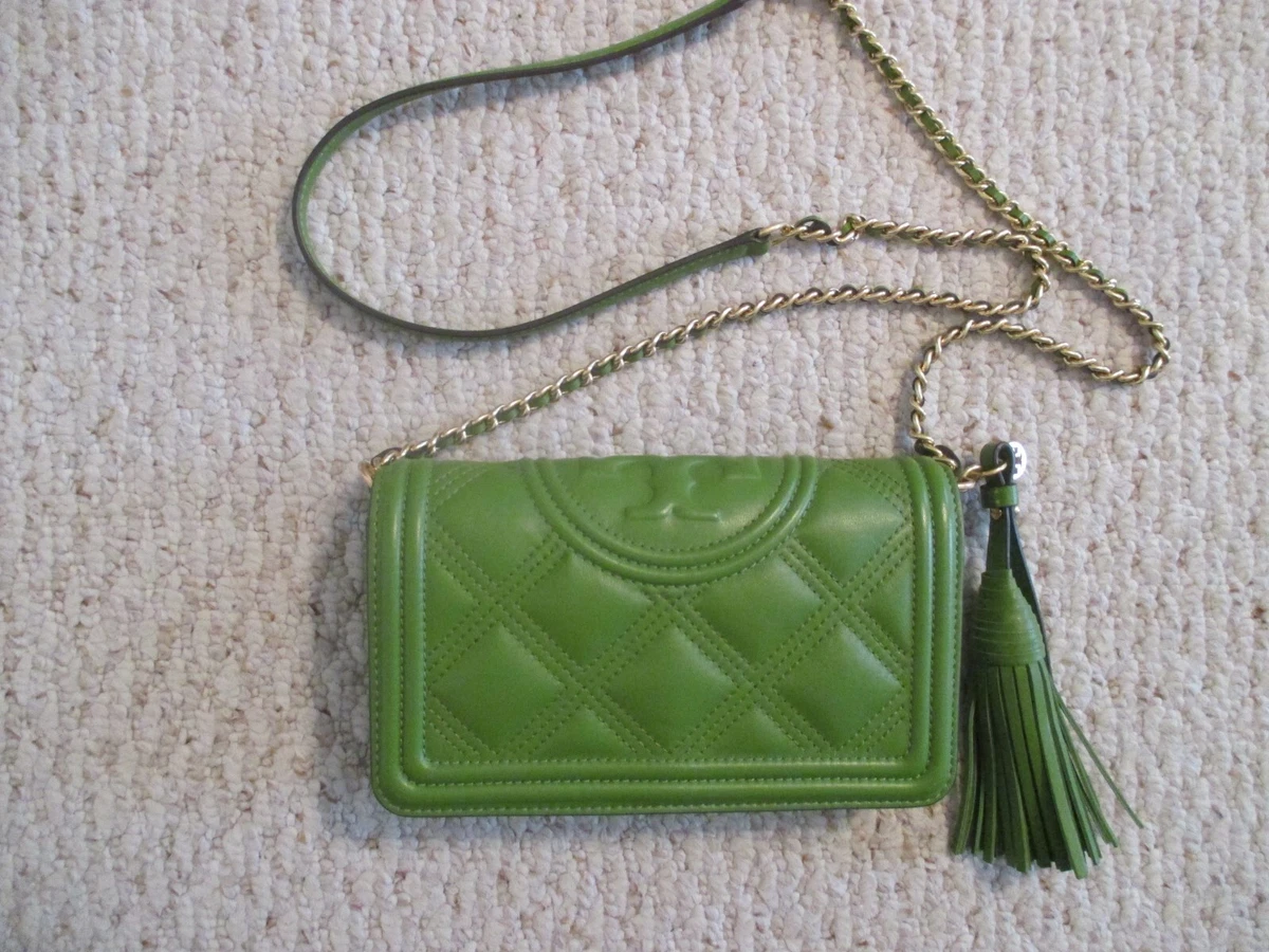 Tory Burch Fleming Green Quilted Wallet Crossbody Bag