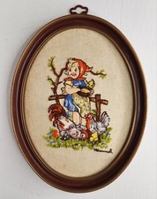 Gallery Crafts Hummel Stitchery Farm Girl 1976 complete Framed