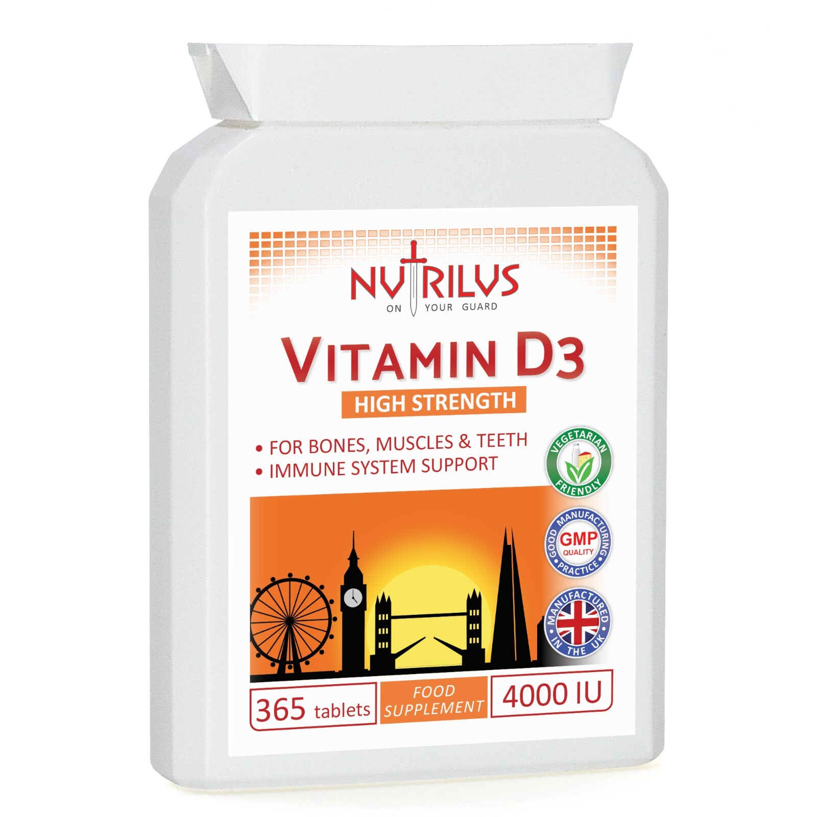 Vitamin D3 4000 iu 365 Tablets - High Strength - Muscles - Bones  Teeth  Immune