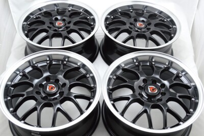 Set of 4 New 16x7 DDR R1 Black Polished Lip 16'' Rims Wheels 4x100 4x114.3 35mm