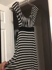 Bailey 44 Pea In The Pod dress Off Shoulder Gray Striped Back Tie Raw Hem Size S