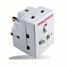 3 Way Switch Surge Protected Adaptor With Fused 13A UK Three Way 240V