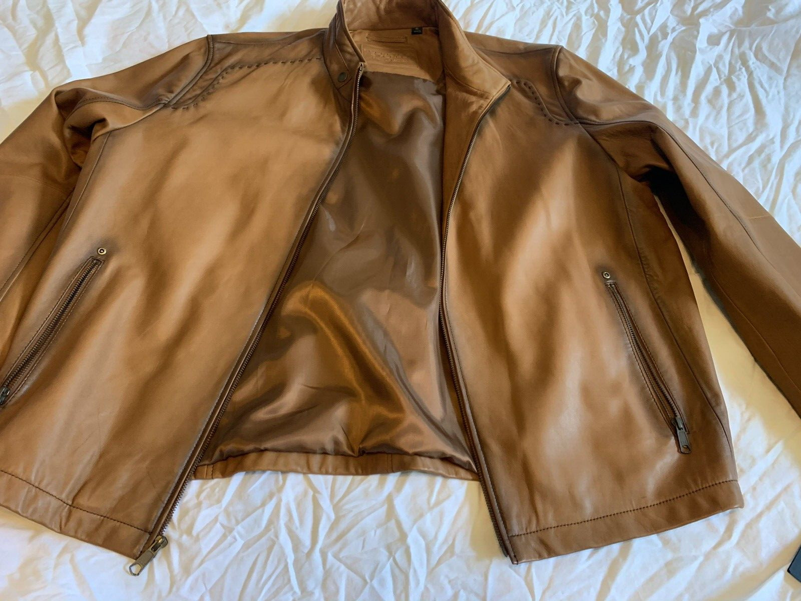 ROUNDTREE & YORKE LAMBSKIN MENS SIZE XL LEATHER JACKET LIGHT Brown  New image 5