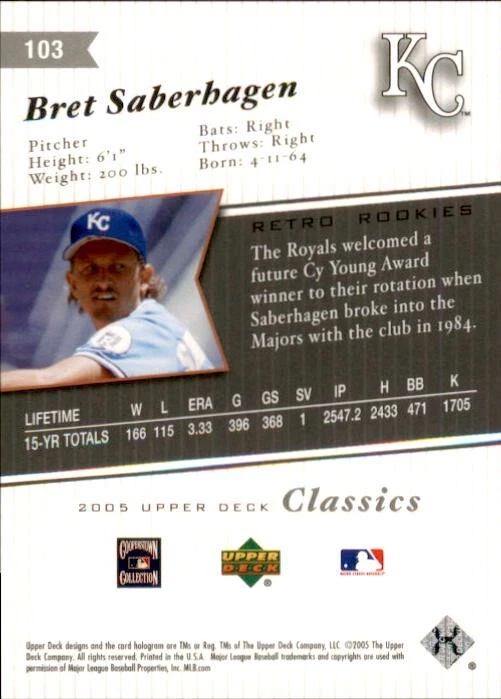 2005 Upper Deck Classics Gold #103 Bret Saberhagen /199 RSR Royals Parallel HOF - Image 2 of 2