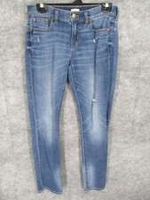 J. Crew Women's Jeans 26 Stretch Distressed Medium Wash Straight Denim Jean Blue