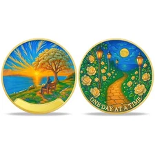 Custom 1-65 Year Sobriety Coin One Day At A Time AA Chips & Medallion Sober Gift
