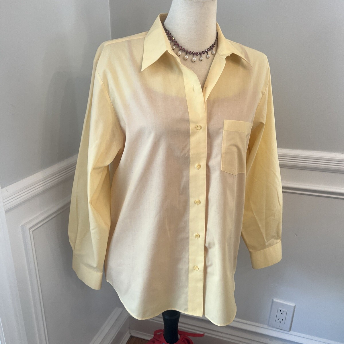 Foxcroft Women's Wrinkle Free Shirt Sz 14 Classic Fit Yellow Long