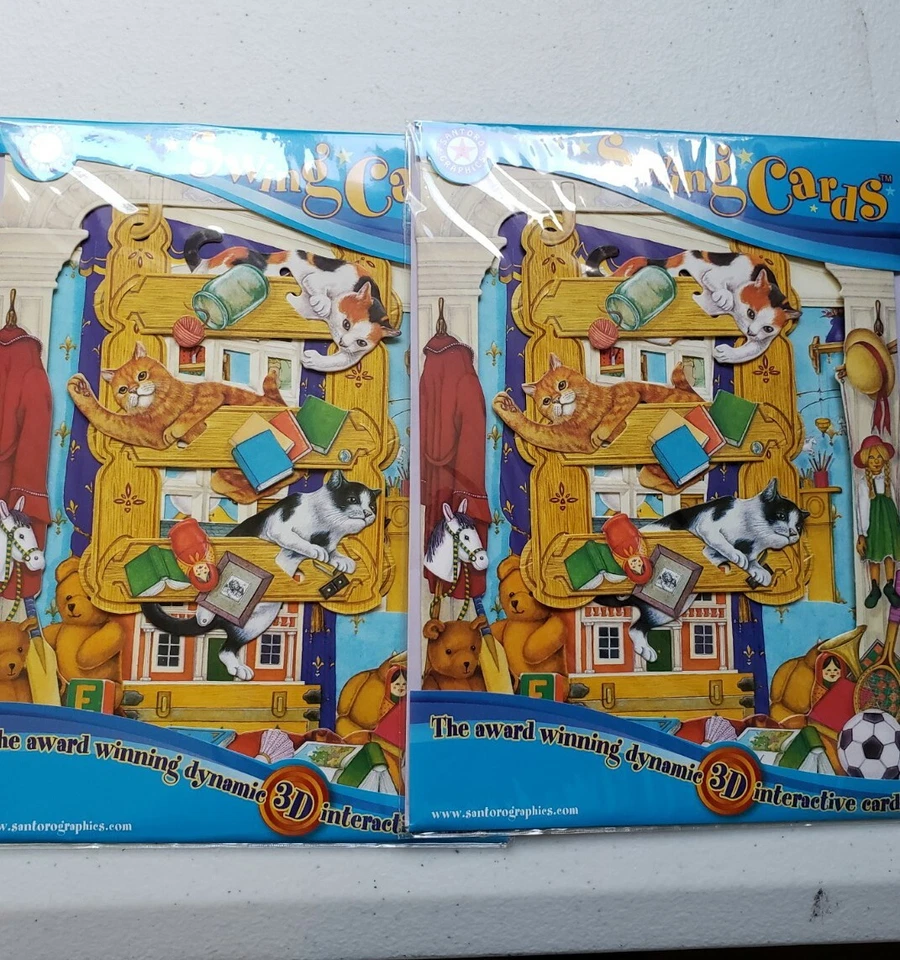 Vtg Swing Cards  LOT 3-D Santoro Graphics Cats cat kitty  Greeting Card AK - Image 2 of 4