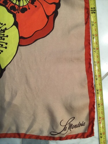 Vtg LA MENDOLA Scarf Pop Art Floral Print 33” Sq Hand Rolled & Stitched 60-70’s - Picture 11 of 12