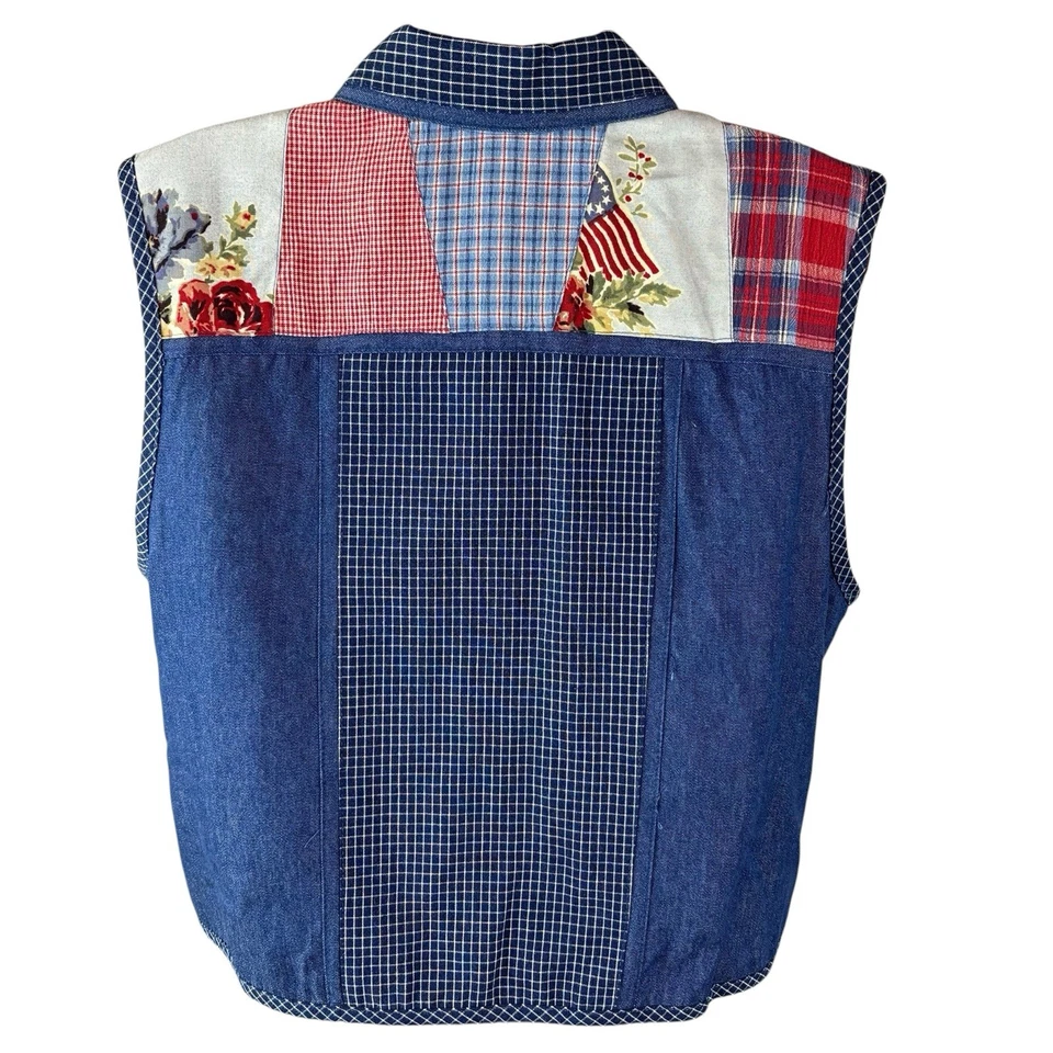 Koret 2 Piece Vest Pants Set Women L Petite Denim Floral Patchwork Vintage (944) - Image 4 of 4