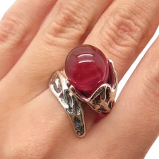 HAGIT GORALI Sterling Vintage Israel Cherry Glass Flower Modernist Ring Size 7