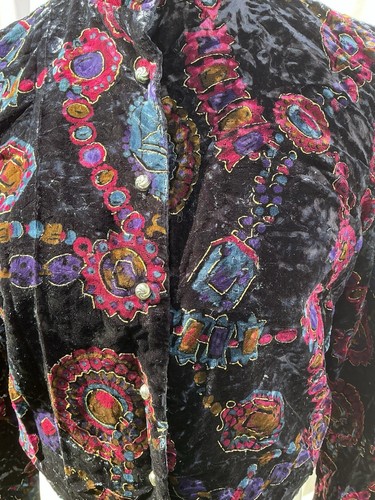 Vintage Floral Short Velvet Velour Floral Jacket Beautiful Pattern Size 16 - Picture 2 of 10