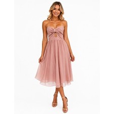 ASOS Strapless Tulle Midi Dress 8 Blush Pink Knot Cutout Prom Bridesmaid Fairy
