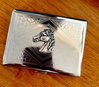 Horse Head Cigarette Case, Antiqued Silver Chrome RFID Wallet Business Card Case