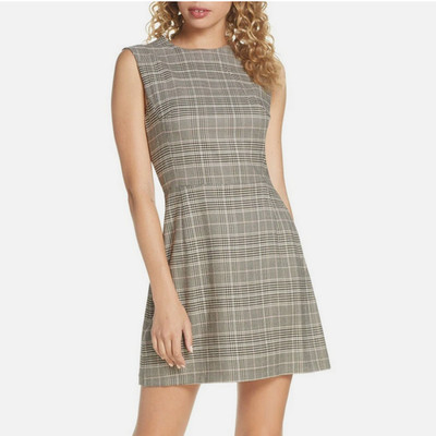 NWT! NEW! FRENCH CONNECTION AMATI CHECK SUNDAE GREY PLAID MINI DRESS SIZE 0 XXS
