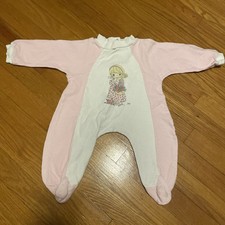 Vintage Precious Moments Pink  White Baby Girl Long Sleeve Footies One Piece 6M