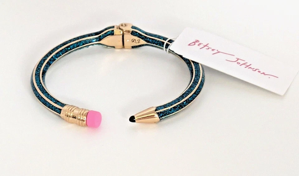 Brazalete Brazalete Lápiz Esmalte Brillo Bisagra Abierta Betsey Johnson en Azul con GB Foto 3 de 4