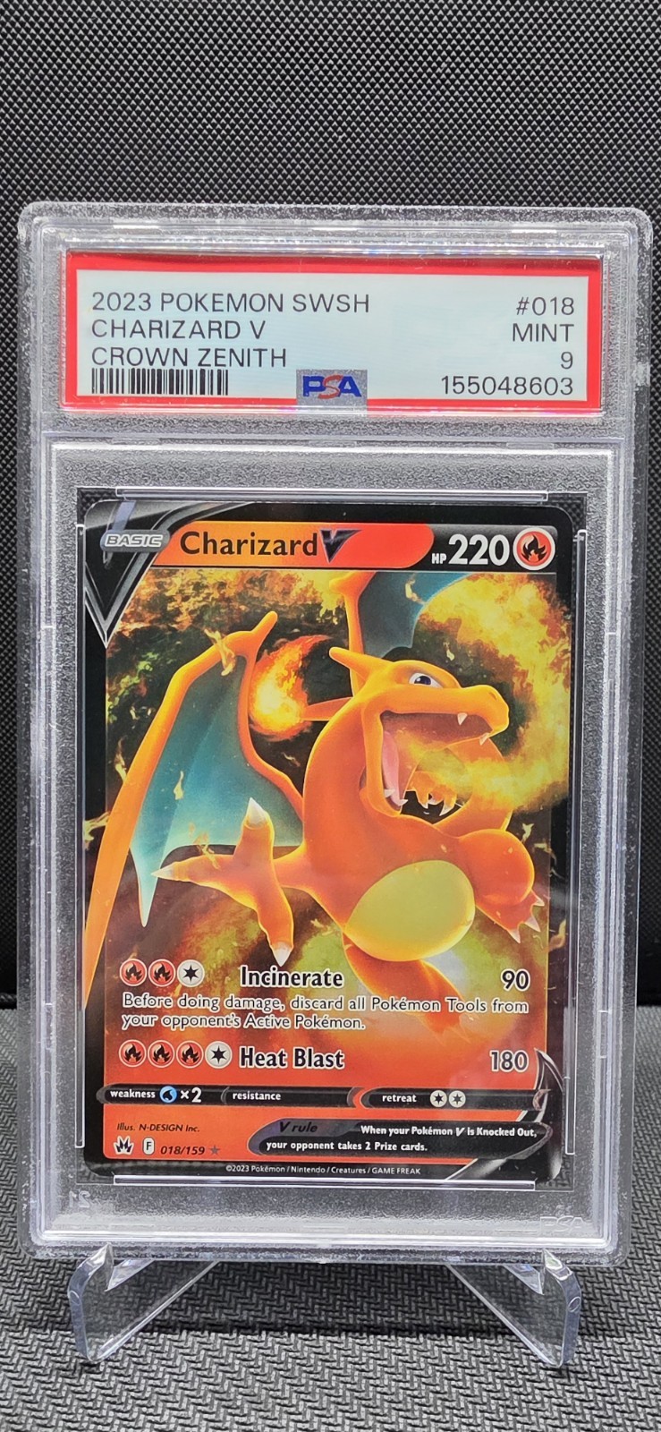 PSA 9 GEM MINT Charizard V 18/159 2023 Pokemon Crown Zenith