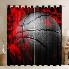 Basketball Window Curtains Black Basketball Pattern Window Drapes for Bedroom...
