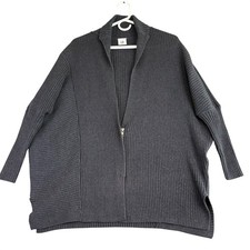 Cabi XS Oversized Gray Ribbed Sweater Knit Zipper Casual Cardigan Boxy Lagenlook