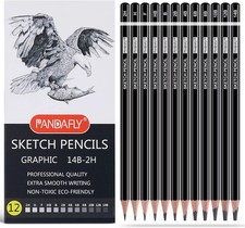 PANDAFLY Professional Drawing Sketching Pencil Set - 12 Pieces Graphite Pencils 