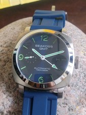 Mens Automatic Luxury Sandwich Dial Blue And Green GMT Watch 100m Seagull movt.
