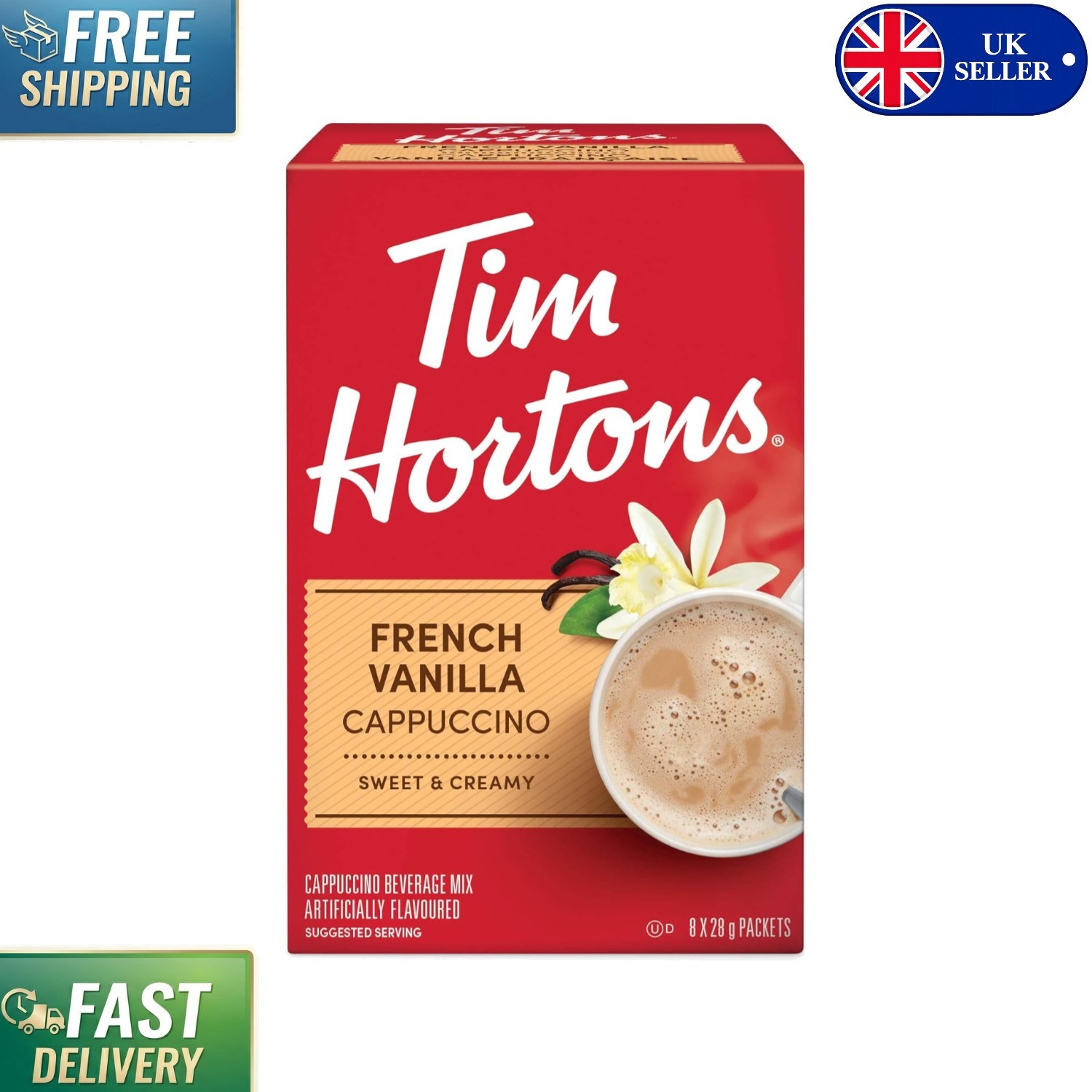 Easy-to-Make French Vanilla Cappuccino Packets - 8 Sachets for Instant Joy