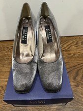 Stuart Weitzman Cana Pewter Square Toe Matte Shine Pumps 2.5  heel metallic