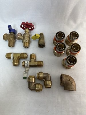 Brass Plumbing Fittings Lot Valves Elbows Tees PEX Press Mixed Heavy Duty