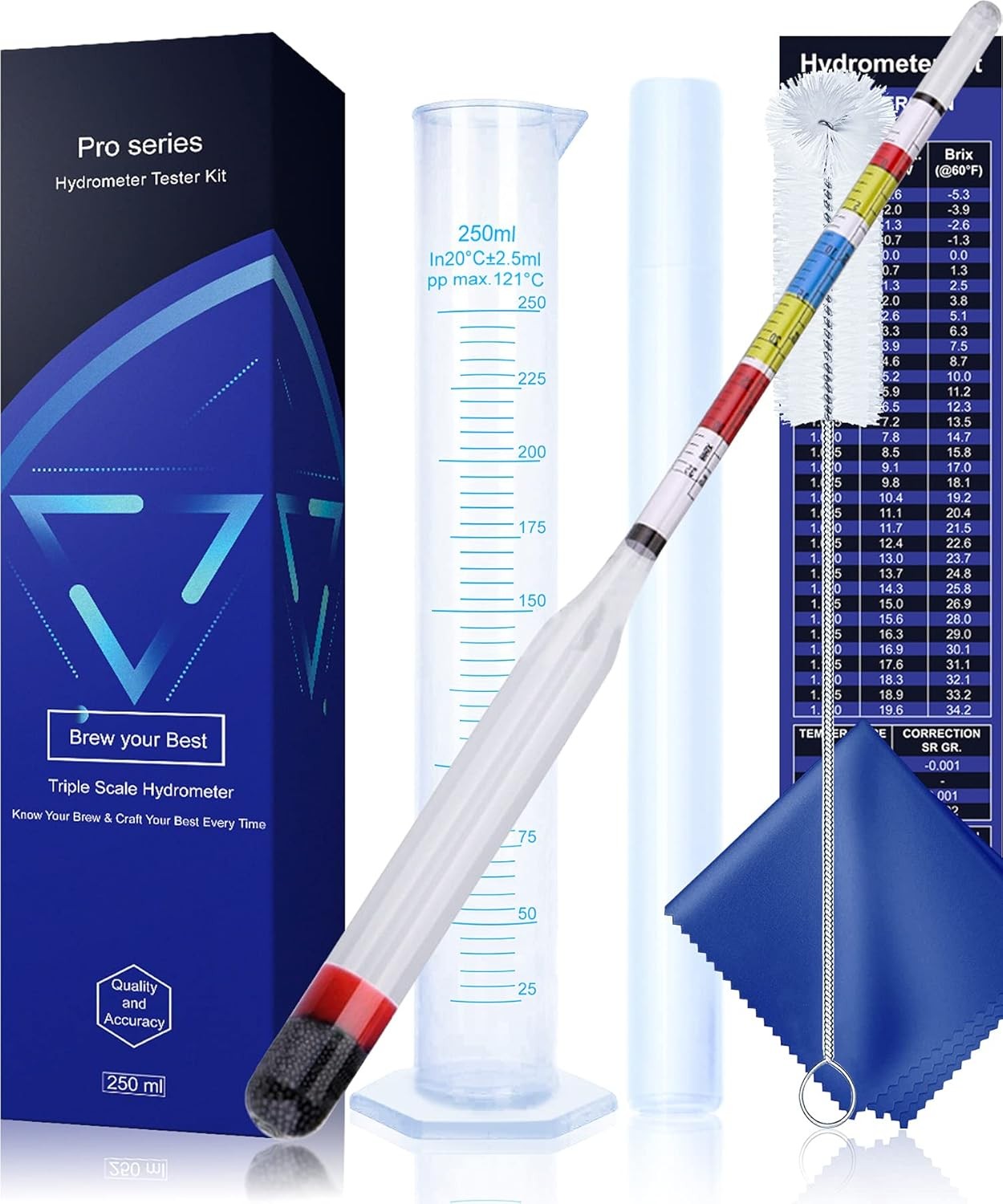 Hydrometer Test Kit, Triple Scale Alcohol Tester Hydrometer for Wine, Beer, K...