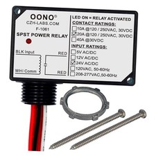 SPST 20Amp 250Vac/30Vdc Power Relay Module, Plastic Enclosure and Pre AC/DC 24V