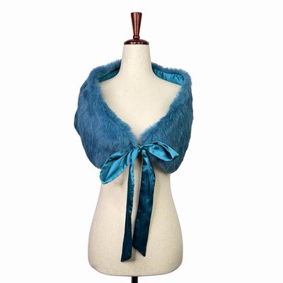 Bebe Vintage Y2K Shawl Bolero Shrug Tie Rabbit Fur Blue One Size Retro