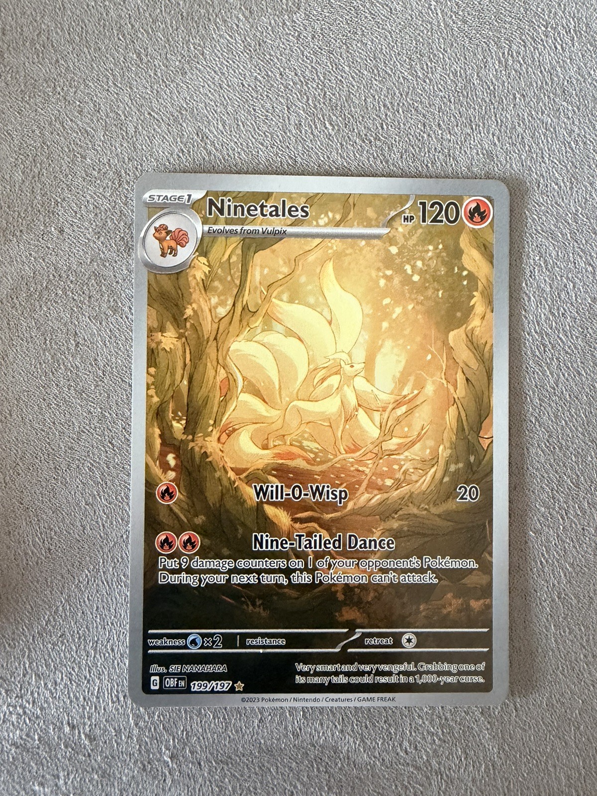 Pokémon TCG Ninetales Obsidian Flames Illustration Rare Card 199/197