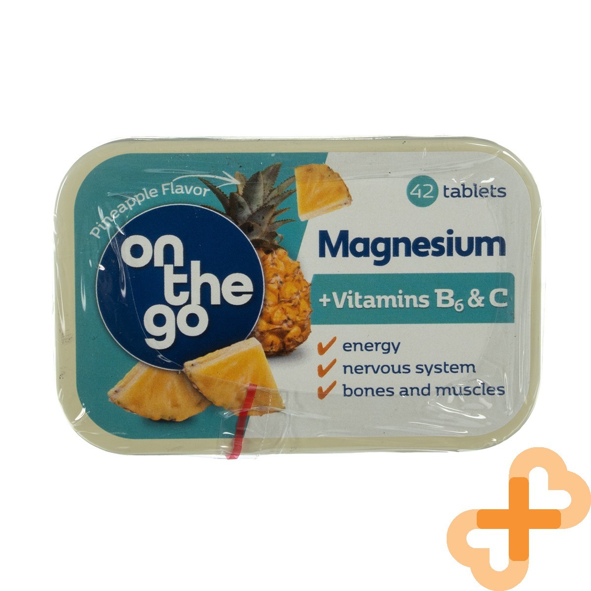 ON THE GO MAGNESIUM Vitamin B6 + Vitamin C 42 Tablets Pineapple Flavor Energy