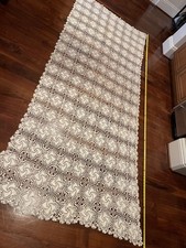 HANDMADE CROCHET LACE KNIT TABLE RUNNER CLOTH ECRU IVORY XL 106 x 48 MINT VTG