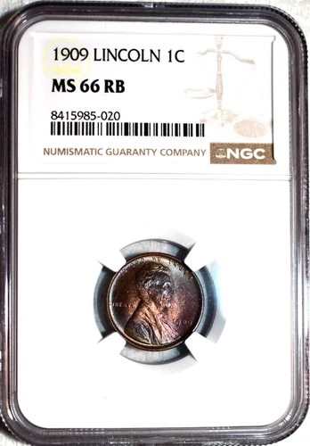 NGC MS-66 RB 1909-P Lincoln Cent, Beautifully Toned, Superb Gem!
