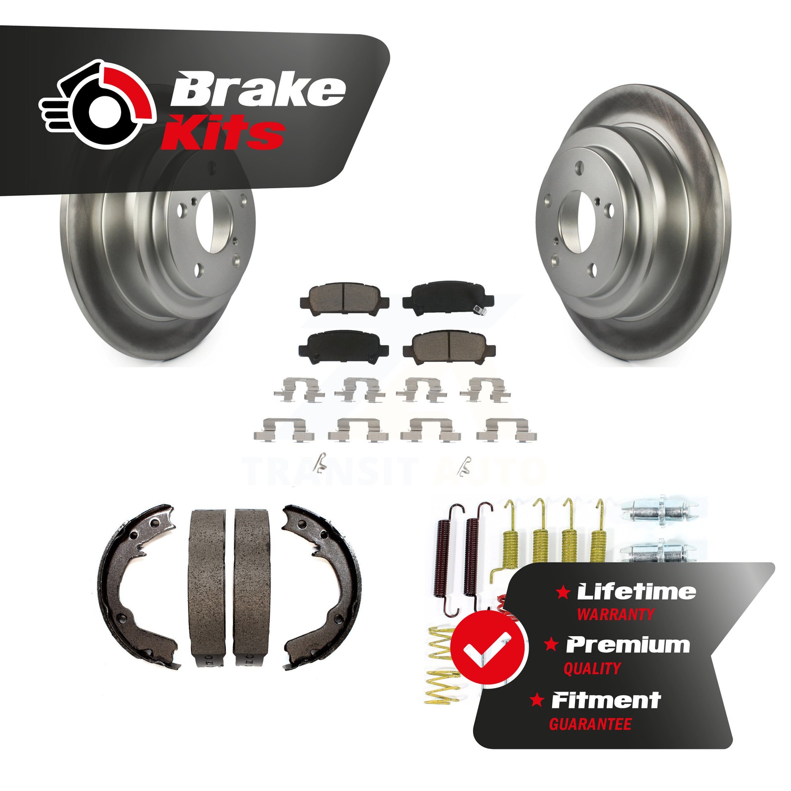 Rear Disc Coated Rotors Ceramic Pads Parking Brake Shoes And Hardware Kit For