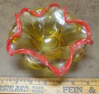 MCM VTG Murano Glass Red Amber Glass Ruffled Rim Candy Dish Very Heavy