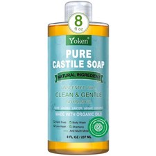 Pure Castile Liquid Soap 8oz Organic Unscented Vegan Multi Use Face Laundry Dish