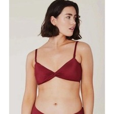 New Andie Swim Medium Bikini Set Capri Bikini Top/Ruched Side Bottom Truffle Red