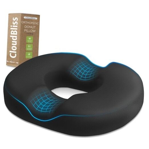 Cojín de asiento con forma de dona para aliviar el dolor de coxis Large Negro -