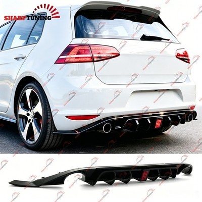 Rear Bumper Diffuser Lip W/ Light Body kit For 14-17 Golf 7 MK7 GTI GTD TSI Blk