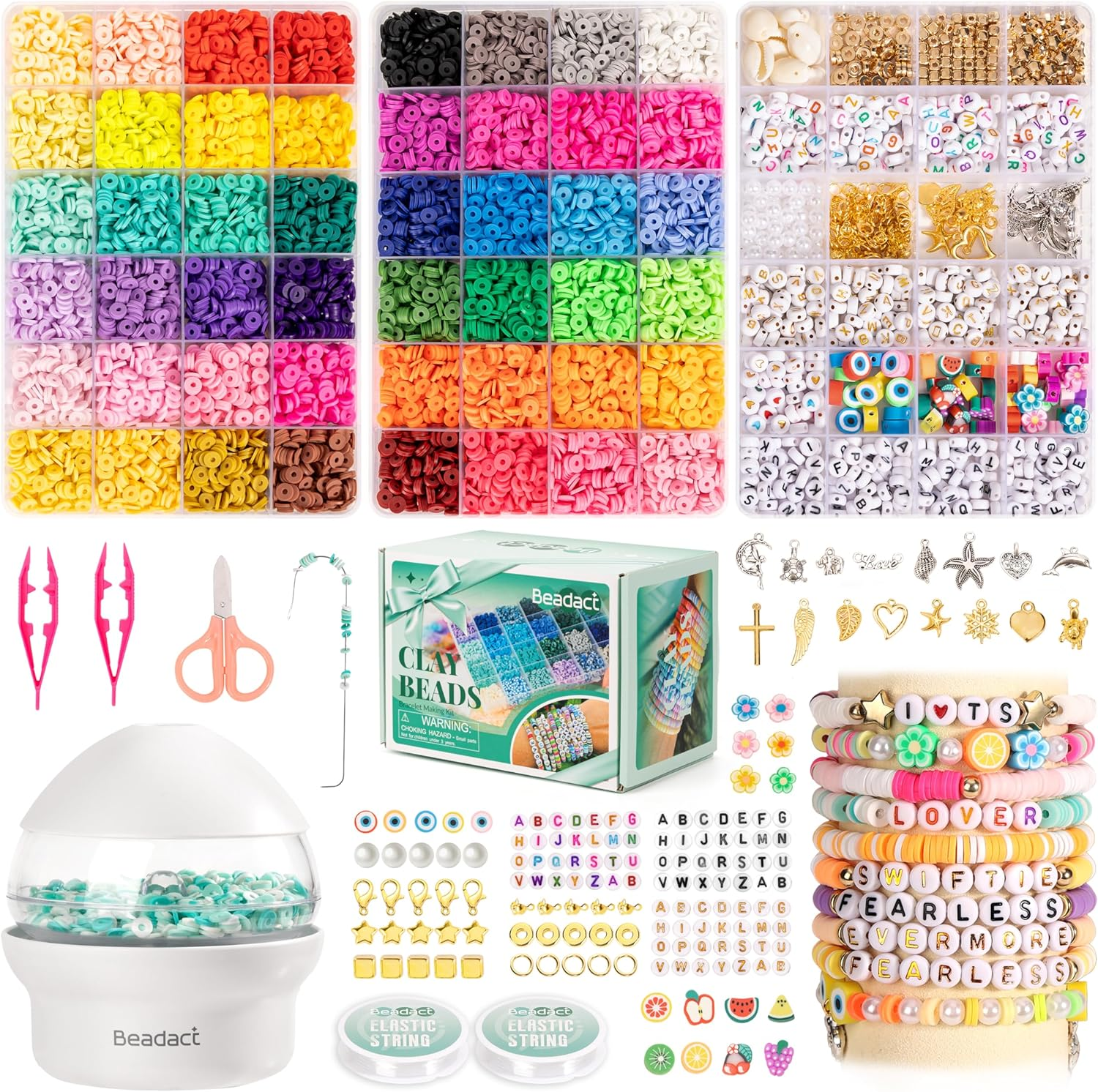48-Color Clay Bead Bracelet Kit with 3 Boxes & Letter Beads
