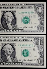 1993 $1 Federal Reserve Notes MULES - Consecutive Pair - Uncirculated L/D Block