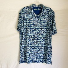 Robert Graham Polo Shirt Mens Medium Blue Car Print Classic Fit Stretch Modern