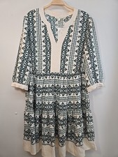 NWT Anthropologie Fig And Flower Sz L Ivory Green Flowy Knee Length Dress