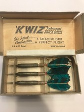 Vintage Kwiz Tournament Brass Darts Set-1950s-English-feathered-shelf desk piece
