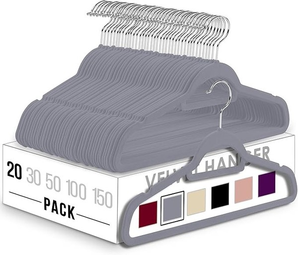 Utopia Home -Premium-Antirutsch-KleiderbüGel Aus Samt - (Grau, 20Er-Pack)-image