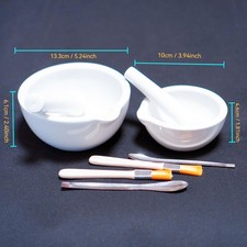 Mortero y mortero cerámico, usado en cocina doméstica o en laboratorio 10 cm o 13 cm de diámetro